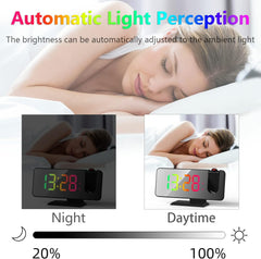 Projection Alarm Clock - 180° Rotatable Ceiling Projector, RGB LED Display, Dual Alarm & 5-Level Dimmer (Black)
