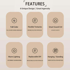 JellyFel Dancing Lamp - RGB Rechargeable Jellyfish Light with Voice Control, Touch Sensor & Gradient Effects (Hanging + Base)