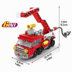 6-in-1 Fire Brigade Truck Building Blocks Set – 142-Piece Creative Play Toy for Kids, Durable DIY Assemble Fire Trucks & Emergency Scenes, Perfect Gift