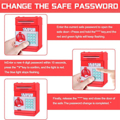 Electronic Money Bank for Kids - Password Lock, Auto Cash Scroll, ATM-Style Piggy Bank (Red)