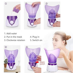 Facial Steamer | Professional Steam Inhaler for Face Sauna Mask | Moisturizer for Sinuses with Aroma Diffuser | Beauty and Care (Purple)