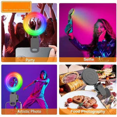 U20 PRO Ring Selfie Light - RGB Clip LED Fill Light with Tripod, Portable Mini Video Lighting for Phone & Camera (Black)