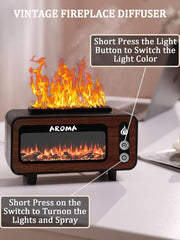 Wood Grain Fireplace Diffuser | 7-Color Flame Humidifier | Silent Auto Shut-Off Aroma Diffuser | Simulated Fire Light for Living Room, Bedroom