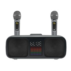 S39 Karaoke Speaker | Dual Horns, Wireless Dual Microphones | Mobile Entertainment & TV Karaoke All-In-One (Grey)
