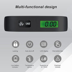Travel Digital Luggage Scale – Portable Suitcase Weighing Scale with Temperature Display (110LB/50KG Capacity)