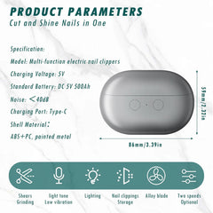 2-in-1 Electric Nail Clipper & File - USB Rechargeable Manicure/Pedicure Kit with LED Light, 2 Speeds for Professional Results