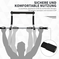Multifunctional Door Pull-Up Bar | Steel and Foam Training Bracket for Home Workouts | Black and Grey
