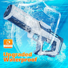 Electric Water Gun with Automatic Suction. 25-32ft range waterproof toy for adults & kids. Summer pool beach party fun.