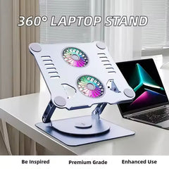 Adjustable Aluminum Desktop Laptop Stand with Cooling Fan, Foldable Minimalist Design, Ergonomic Portable Laptop Stand for Work & Study