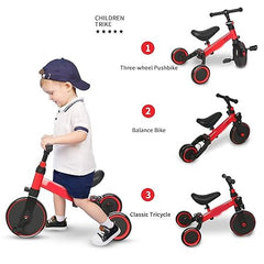 3-in-1 Kids Tricycle Toddler Bike | 3-Wheel Kids Trike for Boys & Girls with Adjustable Seat, Handlebar, and Removable Pedals (Red)