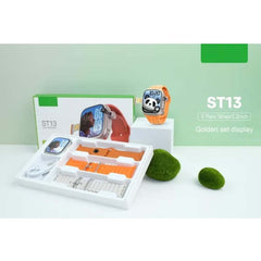 ST13 Smart Watch: 2.2" full-screen, 4G SIM support, 3 straps & wireless charger. Elegant gold design for ladies & gents.