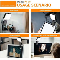 PK79 Mini LED Video Light - 6000K Dimmable 5.5W Fill Lamp with Universal Mount for DSLR, Phone & Laptop