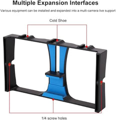 4-in-1 Vlogging Live Broadcast LED Selfie Fill Light Kit – Smartphone Video Rig with Microphone, Tripod Mount, and Cold Shoe Tripod Head - Blue