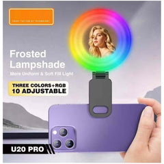 U20 PRO Ring Selfie Light - RGB Clip LED Fill Light with Tripod, Portable Mini Video Lighting for Phone & Camera (Black)
