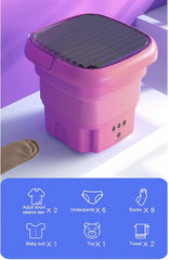 Portable Washing Machine | Mini Foldable Bucket Washer & Dryer Combo | Small Washer with Soft Spin Dry & Drainage Pipe for Underwear, Socks, Baby Clothes, Apartment, Dorm, Laundry (Pink)