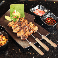 6 Pcs Kebab Skewers | Barbecue Skewers with Wooden Handle | Reusable Stainless Steel Metal BBQ Kabab Sticks