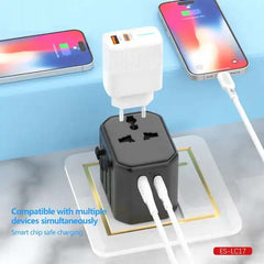 Universal Travel Adapter - All-in-One International Power Adapter with UK/US/AUS/EU Plugs & 4 USB Ports, Portable Outlet Charger Converter for Smartphones, Tablets, and More