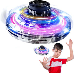 UFO Hand Controlled Mini Drone LED flying fidget spinner with 360° rotation. USB rechargeable toy for boys & girls.