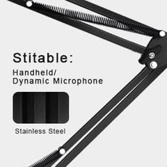 Professional Recording Microphone Stand | Black Suspension Scissor Arm for Dynamic and Condenser Mics | Stable and Adjustable