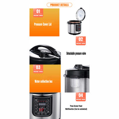 6L Smart Digital Pressure Cooker - Non-Stick, Multi-Function Electric Rice Cooker with Microwave & Stainless Steel Design