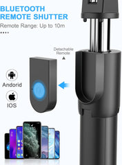 3-in-1 Bluetooth Selfie Stick Tripod Monopod with Remote Control, Telescopic Selfie Stick with Aluminum Alloy Material, Portable & Lightweight, Compatible with iPhone & Android Smartphones - Ideal for Travel, Parties, Weddings, and Group Photos