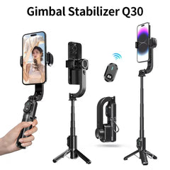 Q-30 Gimbal Stabilizer - 3-Axis AI Handheld Stabilizer with Selfie Stick & Tripod for Smartphones (ABS & Aluminum)