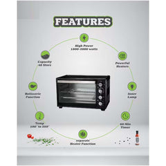 55L Electric Countertop Oven OE-1419 w/ Rotisserie & Convection - Auto Shut-Off, Stainless Steel Heating for Baking/Toasting/Broiling