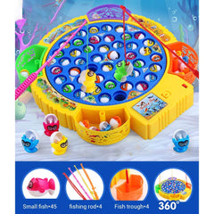 Fishing Game Electronic Musical Rotating Toy with 45 Fish & 4 Fishing Rods, Fun Learning Game, Gift for Kids of All Ages, Birthday Gift - Blue