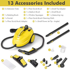 Pressurized Steam Cleaner 2000W. 2.0L tank with pressure gauge & German tech for carpets, cars & windows. Sanitizes & cleans.