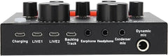 V8 Sound Card for Live Streaming – 2 Channels with Multiple Voice Changer Effects and 1200mAh Battery for Smartphones and Computers
