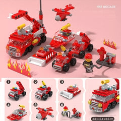 6-in-1 Fire Brigade Truck Building Blocks Set – 142-Piece Creative Play Toy for Kids, Durable DIY Assemble Fire Trucks & Emergency Scenes, Perfect Gift