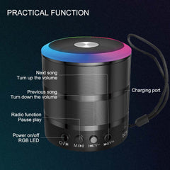 Portable Bluetooth Speaker & Radio. Mini wireless subwoofer for powerful outdoor sound with FM radio functionality. (Multi- Colour)