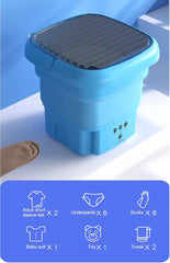 Portable Washing Machine | Mini Foldable Bucket Washer & Dryer Combo | Small Washer with Soft Spin Dry & Drainage Pipe for Underwear, Socks, Baby Clothes, Apartment, Dorm, Laundry (Blue)
