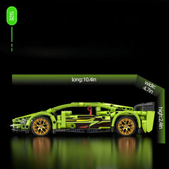 Come Alive Tech Sport Racing Car Building Set. 439-piece green DIY bricks with pull-back function for kids. STEM construction toy.