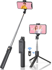 3-in-1 Bluetooth Selfie Stick Tripod Monopod with Remote Control, Telescopic Selfie Stick with Aluminum Alloy Material, Portable & Lightweight, Compatible with iPhone & Android Smartphones - Ideal for Travel, Parties, Weddings, and Group Photos