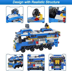 6-in-1 City SWAT Police Vehicle Building Blocks Set – 158-Piece DIY Assemble Scene with Modern Buildings & Character Dolls for Kids 6+
