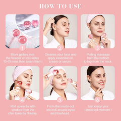 2-Pcs Facial Ice Globes. Cryo roller balls to reduce puffiness, dark circles & wrinkles. Cold therapy facial massager.