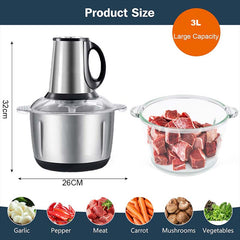2-in-1 Stainless Steel Electric Meat Grinder & Food Processor - 6 Blades, 3.8L Capacity for Home & Restaurant Use