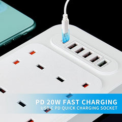 Universal 6-Way Power Outlet Strip with Fast Charging – US Plug (Black)