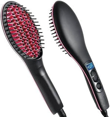Simply Straight Ceramic Hair Straightening Brush | Black/Pink | Safe, Damage-Free Hair Styling