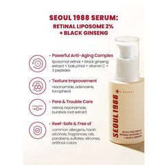 K-Secret SEOUL 1988 Serum with Retinal Liposome 2% & Black Ginseng – Anti-Aging, Wrinkle Care, Brightening & Firming Korean Face Serum 30ml
