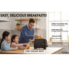 OE-505 2-Slice Toaster. Compact toaster with auto pop-up and removable crumb tray for easy cleaning. Simple & efficient.