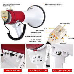 Portable Handheld Megaphone 50W high-power speaker with built-in siren & recording function for clear, long-range communication.