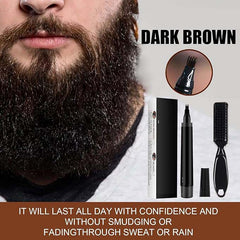 Waterproof Beard Filler Pen Kit - Contoured Beard Pen with Brush, Long-Lasting, Sweatproof Beard Pencil for Patchy Beard, Natural Look, Quick and Easy Grooming Solution