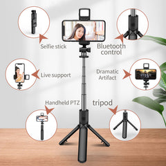 Selfie Stick Tripod with Wireless Remote & 360° Rotation, Mini Extendable Selfie Stick Stand Holder with LED Fill Light, Perfect Compitable for iPhone & Android Smartphones, Compact & Portable for Travel, Vlogging, and Live Streaming