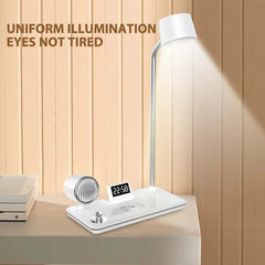LED Desk Lamp with Wireless Charger, Bluetooth Speaker, Clock & Night Light - Modern Multifunctional Touch Control Design