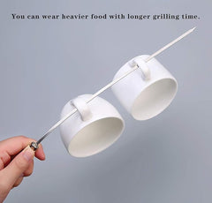 6 Pcs Kebab Skewers | Barbecue Skewers with Wooden Handle | Reusable Stainless Steel Metal BBQ Kabab Sticks