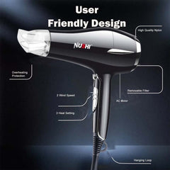 NUSHI NS-2201 Professional Hair Dryer. 2000W powerful motor for fast drying with ionic technology & multiple heat/speed settings.