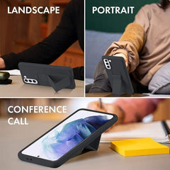 Slim Protective Case for Samsung Galaxy S21 to S24 Plus 5G (6.7 Inches) | Leather Hand Strap Holder & Kickstand | Black