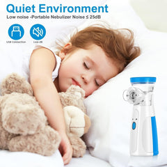Mini Portable Nebulizer Handheld steam inhalator for adults & kids. Low power, quiet operation for travel & home use.